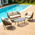Fnova 4-Piece Outdoor Patio Furniture Set, Wicker Rattan Conversation Furniture Set with Removable Cushions and Glass Coffee Table for Balcony, Backyard Porch, Poolside,WM011525_W_US