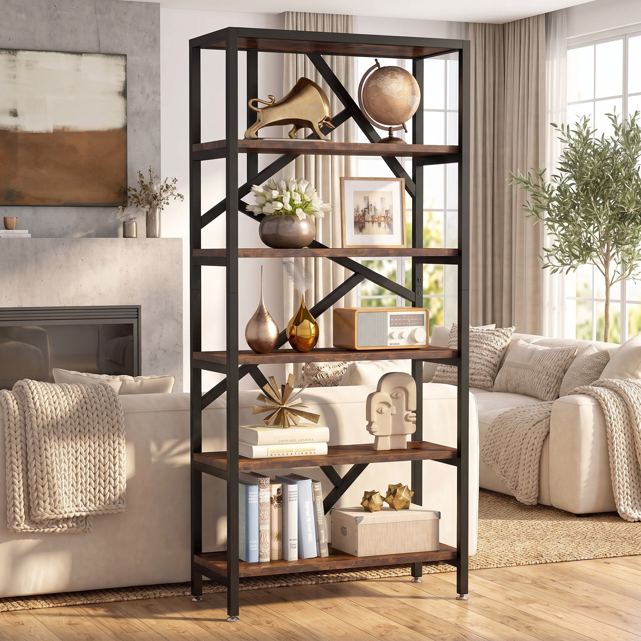 Fnova 71-Inch Storage Shelf Unit, 6-Tier Heavy Duty Industrial Open Bookcase Display Shelf for Living Room Bedroom Home Office Kitchen,WM010545_BNB_US