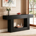Fnova 63" Farmhouse Console Table, 2-Tier Wood Entryway/Sofa Table with Storage Shelf for Living Room, Hallway, Behind Couch,Black