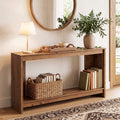 Fnova 63" Solid Wood Console Table, Sofa Table with 2-Tier Storage Shelf for Entryway, Living Room