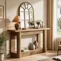 Fnova 63" Farmhouse Console Table with Long Storage Shelves, 2-Tier Entertainment Center for 55" - 75" TVs, Tall Television Console Table for Living Room, Bedroom, Hallway, Foyer,Warm Brown