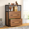 Fnova 2-Drawer File Cabinet, Large Rustic Filing Cabinet with Lock and Key, Letter/Legal/A4 Size, Printer Stand with Metal Wire Open Storage Shelves for Home Office, Brown,WM011401_BN_File