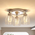 Fnova 3-Lights Ceiling Lamp with E26 Base, Modern Sand Nickel Ceiling Light Fixture with Clear Bubble Glass, Kitchen Light Fixtures for Hallway, Foyer, Entryway, Bedroom,WM011110M-G-Light