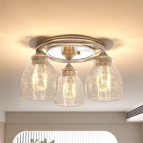 Fnova 3-Lights Ceiling Lamp with E26 Base, Modern Sand Nickel Ceiling Light Fixture with Clear Bubble Glass, Kitchen Light Fixtures for Hallway, Foyer, Entryway, Bedroom,WM011110M-G-Light