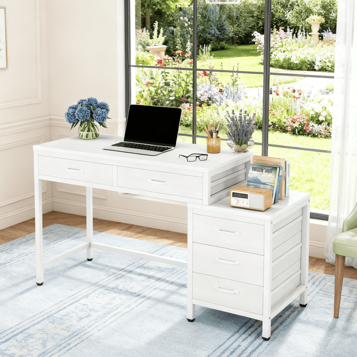 Fnova 39.37-Inch Industrial 5-Drawer Desk, Modern Computer Desk for Living Room/Study/Home Office, Easy Assembly,WM010294_W_Tables
