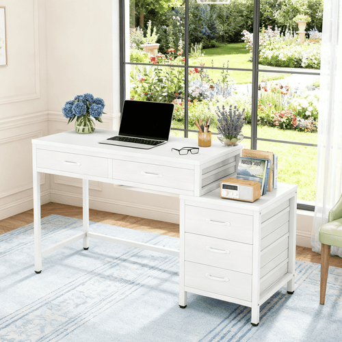 Fnova 39.37-Inch Industrial 5-Drawer Desk, Modern Computer Desk for Living Room/Study/Home Office, Easy Assembly,WM010294_W_Tables