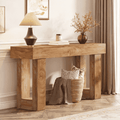 Fnova 63" Long Console Table, 2-Tier Wooden Narrow Rectangular Sofa Table Behind Couch, Farmhouse Entryway Table for Entrance, Hallway, Living Room,Warm Brown