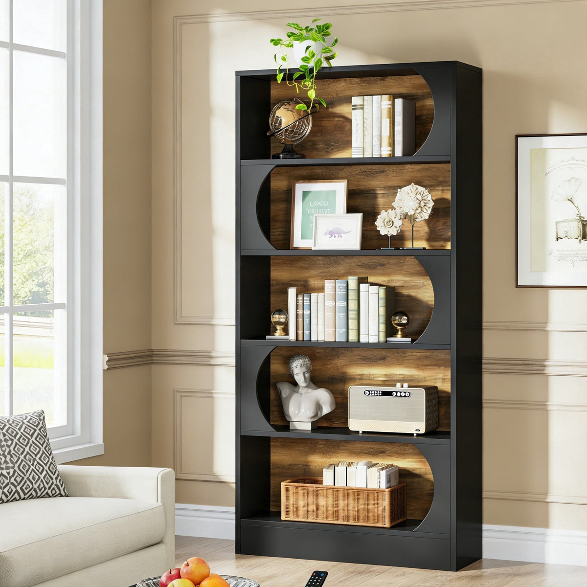 Fnova 71-Inch Tall Bookcase with 5-Tier Open Display Storage Shelves, Large Book Shelf Bookcase Bookshelf for Living Room, Home Office, Bed Room,WM010503M_J0400_US