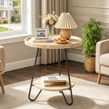 Fnova 2-Tier Round Side Table, Modern Industrial End Table with Metal Legs, Small Accent Snack Table for Living Room, Bedroom, Small Spaces, Easy Assembly,WM010111_LBN_Tables