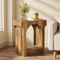 Fnova Arched End Table, Wood Narrow Side Table with Bottom Shelf, Small Space Accent Furniture for Living Room, Bedroom Nightstand, Easy to Assemble,Brown