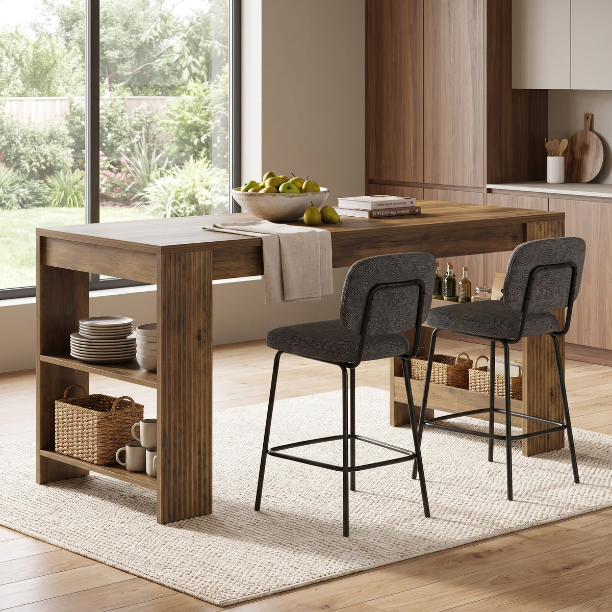 Fnova 63 Inch Kitchen Island Bar Table with Side Storage, 300 lbs Capacity for Kitchen Dining Room Home Bar Breakfast Nook,WM010945_DBN_US
