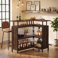 Fnova L Shaped Home Bar Unit with Storage Shelves and Footrest, Bar Table for Living Room, Kitchen, Home Bar Small Space,WM010933_BN_US