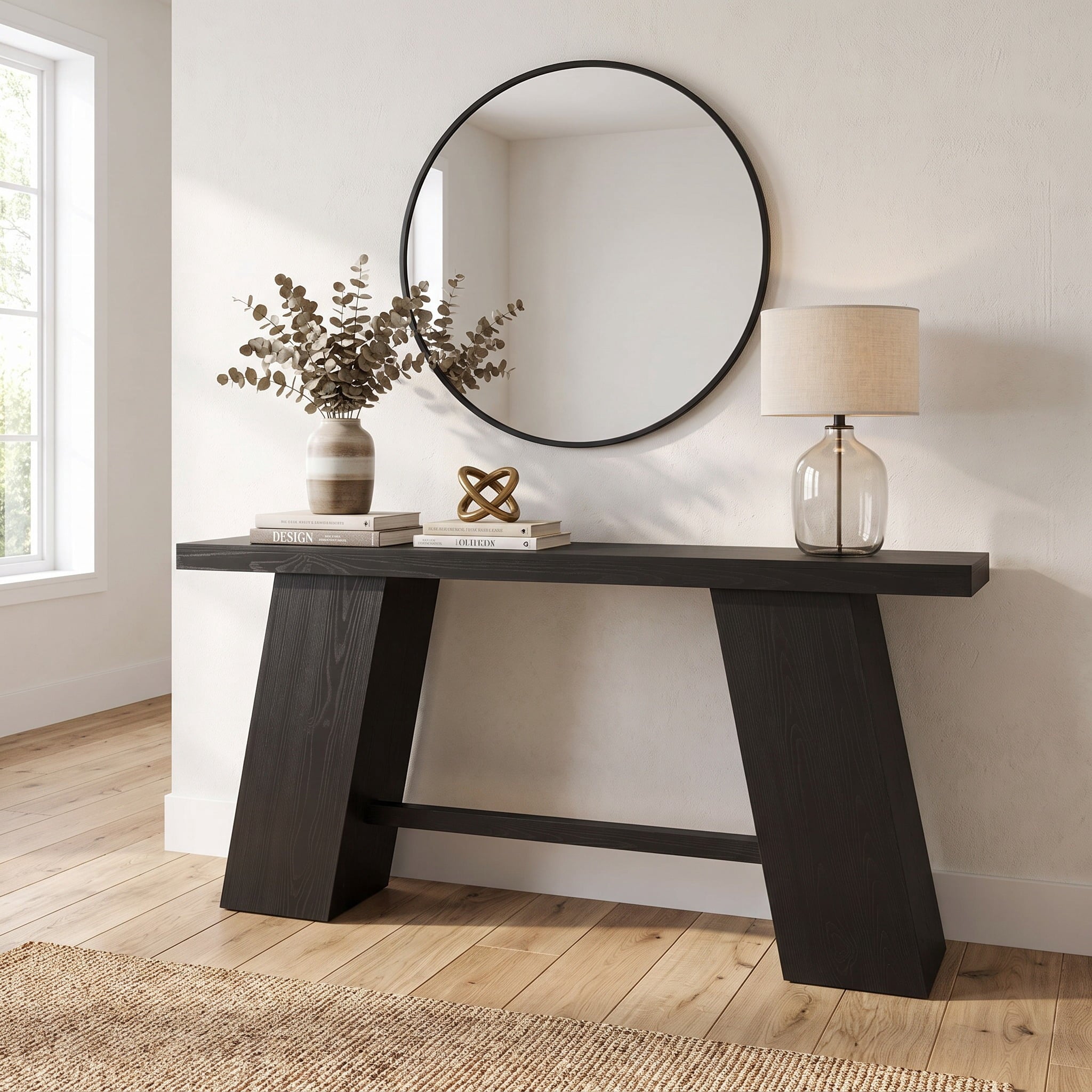 Fnova 70.8-Inch Modern Console Table, Black A-Shaped Legs Narrow Entryway Table, Extra Long Sofa Table for Living Room, Hallway, Foyer,WM010912_B_US