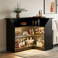 Fnova Bar Table, L-Shaped Home Pub Table with Stemware Racks, 4-Tier Corner Bar Unit Liquor Wine Bar Cabinet Reception Desk for Home Pub,Black