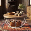 Fnova Coffee Table with 2 - Tier Storage, 32-Inch Round Wood Coffee Table with Metal Legs, Modern Rustic Style Center Table for Living Room, Brown and White,WM010203_BNW_US