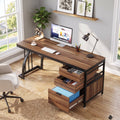 Fnova 59-Inch Computer Desk, Home Office Writing Table with 3 Reversible Drawers, Industrial File Storage Desk, Sturdy Metal Frame with Adjustable Feet, for Home Office & Study,WM010442_BN_US
