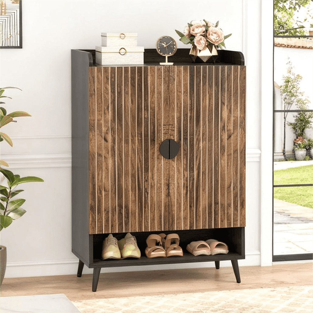 Fnova 7-Tier Modern Cabinet, Side Cabinet with Adjustable Shelves, Shoe Storage with Metal Accents, 24 Pairs Capacity for Entryway, Hallway, Living Room, Bathroom,WM011313_BN_Cabinet