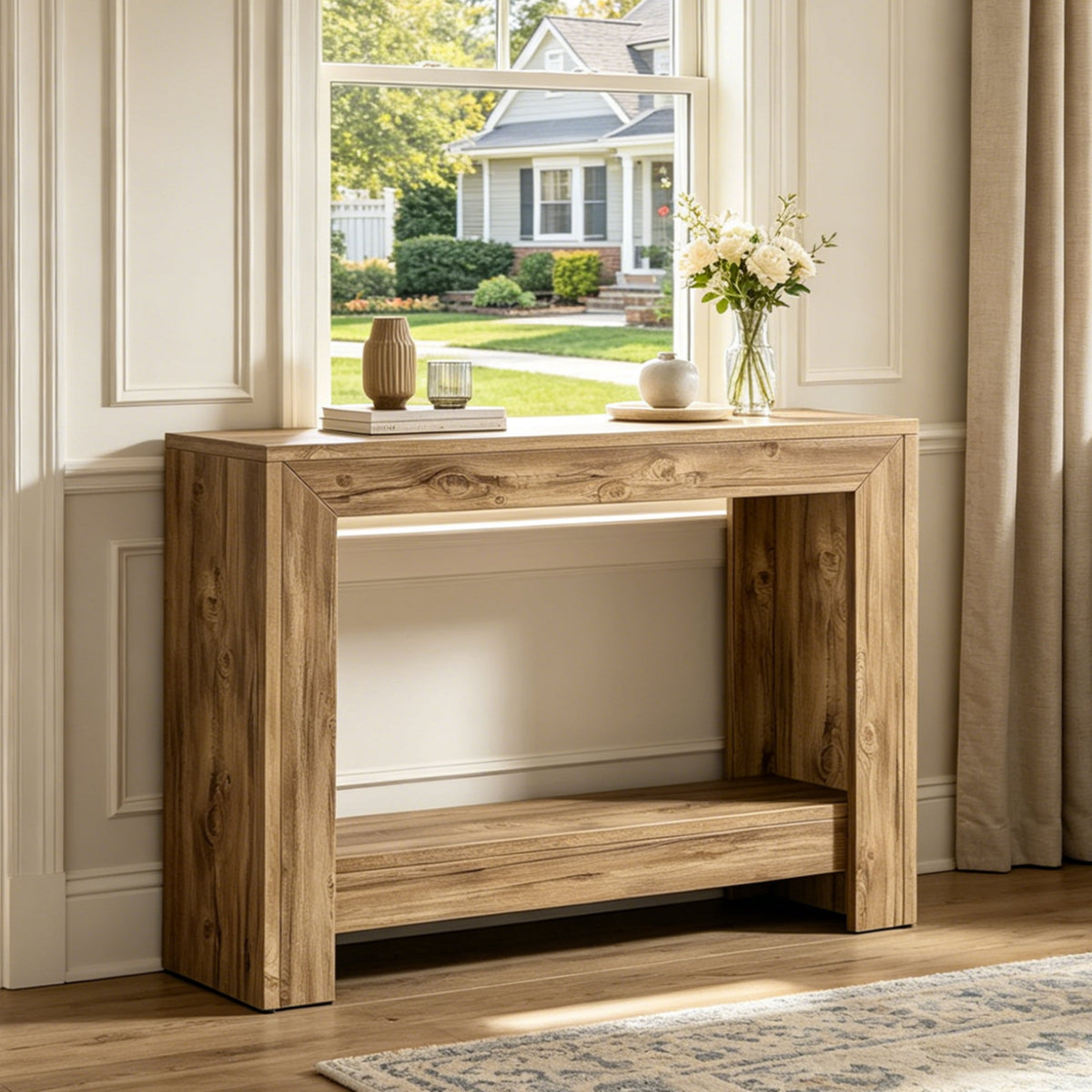 Fnova 41.3-Inch Console Table, Farmhouse Wood Sofa Table with Storage for Behind Couch, Narrow Entryway Table for Hallway, Living Room, Bedroom,WM010368_LBN_US