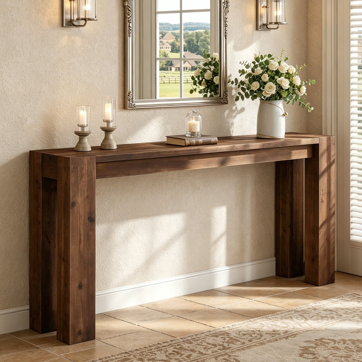 Fnova 70.9-Inch Solid Wood Black Console Table, Farmhouse Extra Long Narrow Entryway Table, Heavy Duty Sofa Table for Living Room, Hallway, Foyer,WM010921_BN_US