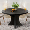 Fnova 47.24" Round Dining Table, Wood Coffee Table for 4 People, Modern Farmhouse Kitchen Table for Dining Room, Black (Chairs Not Included),Black