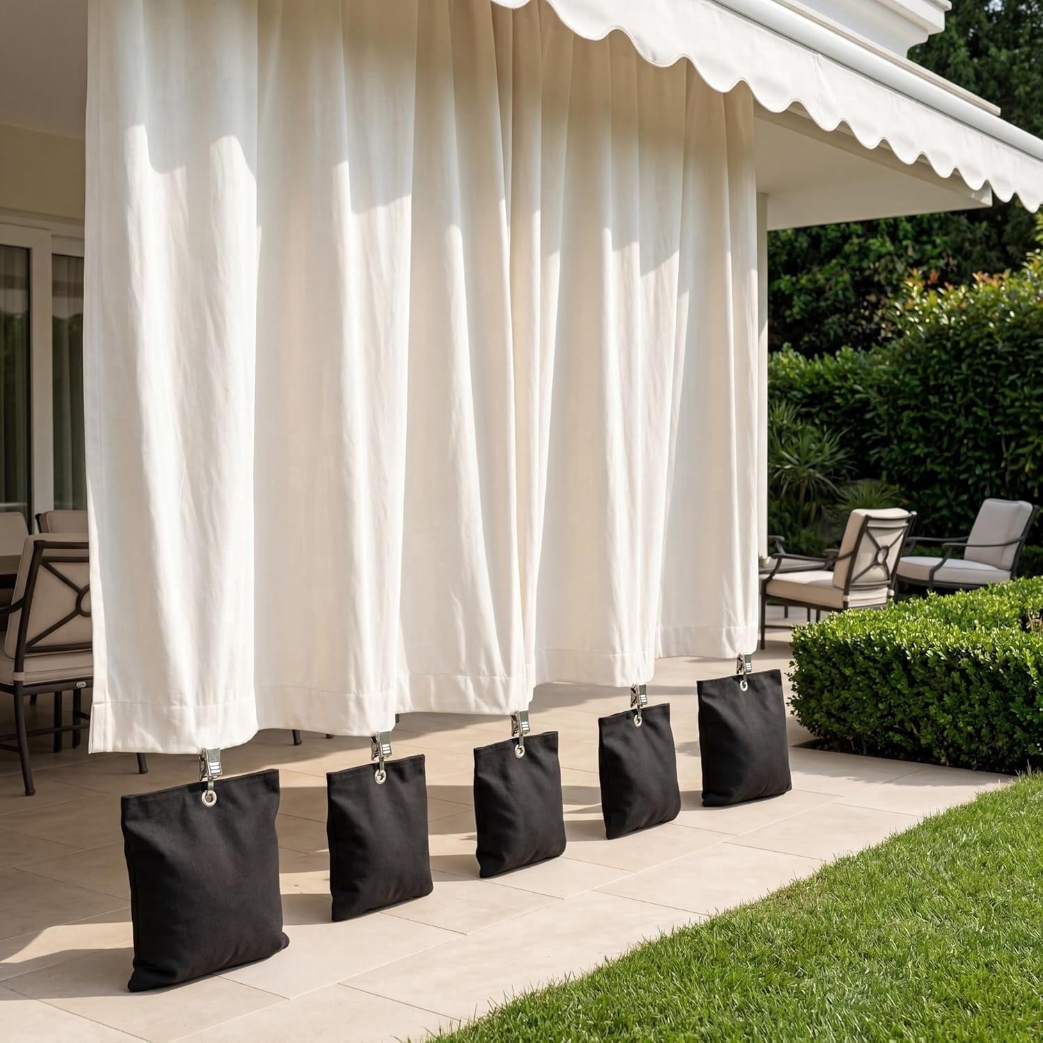 Fnova 12 Pack Outdoor Curtain Weights, 15oz Windproof Weighted Sandbag Bags with Clips & Sealed Liners for Patio Curtains, Gazebos, and Tablecloths,WM011612_B12_US