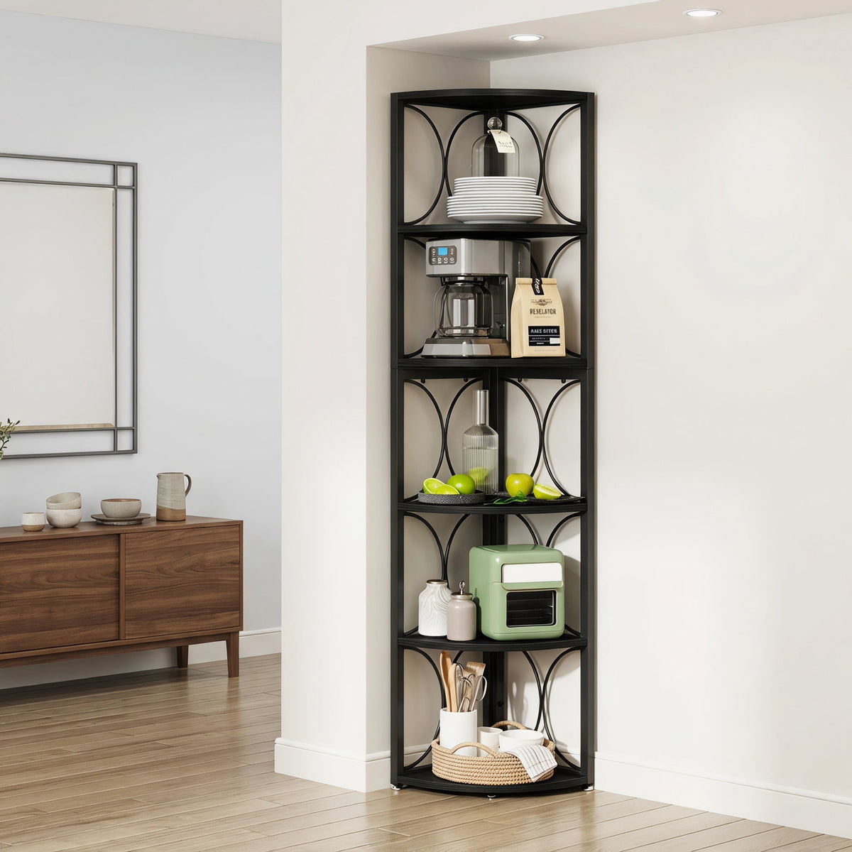 Fnova 6-Tier Corner Shelf Stand, 66.92-Inch Tall Freestanding Corner Bookshelf, X-Brace Reinforced Storage Rack for Living Room Bedroom Office,WM010574_B_US