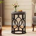 Fnova Round End Table, Industrial Small Side Table with Metal Hollow Frame for Living Room, Bedroom, Easy Assembly Nightstand,Gray