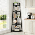 Fnova 71" 5-Tier Industrial Corner Ladder Shelf, Modern Corner Bookshelf, Compact Bookcase, Plant Stand for Living Room, Kitchen, Home Office,Black