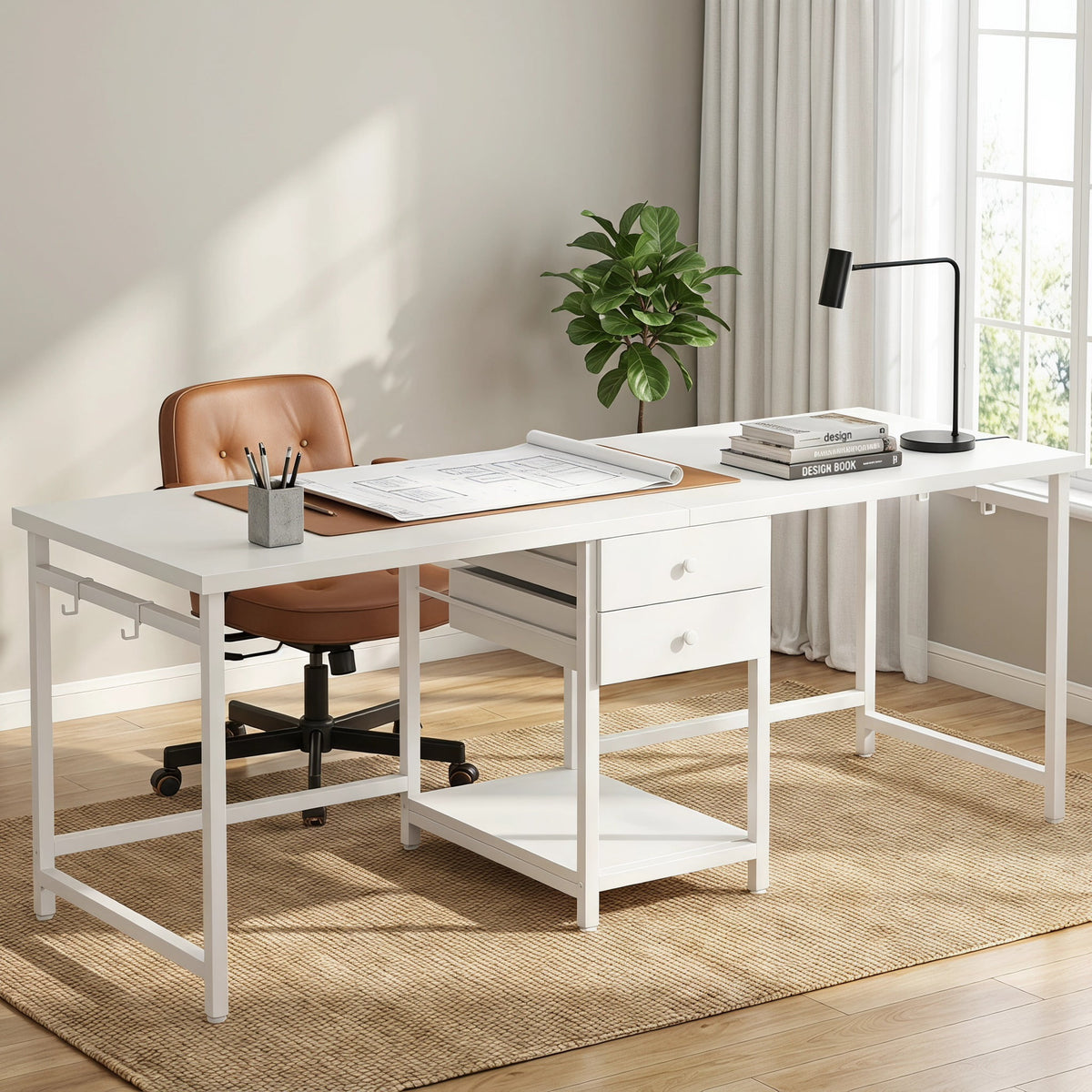 Fnova 79-Inch Extra Long Double Desk for 2 People, Computer Desk with Drawers & Storage Shelves, Home Office Desk Writing Study Table for Home Office, Study Room, Bedroom, Living Room,WM010466_W_US