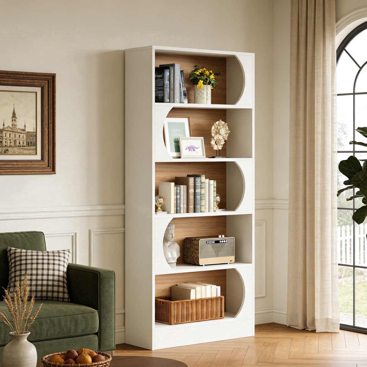 Fnova 71-Inch Tall Bookcase with 5-Tier Open Display Storage Shelves, Large Book Shelf Bookcase Bookshelf for Living Room, Home Office, Bed Room,WM010503M_W_US