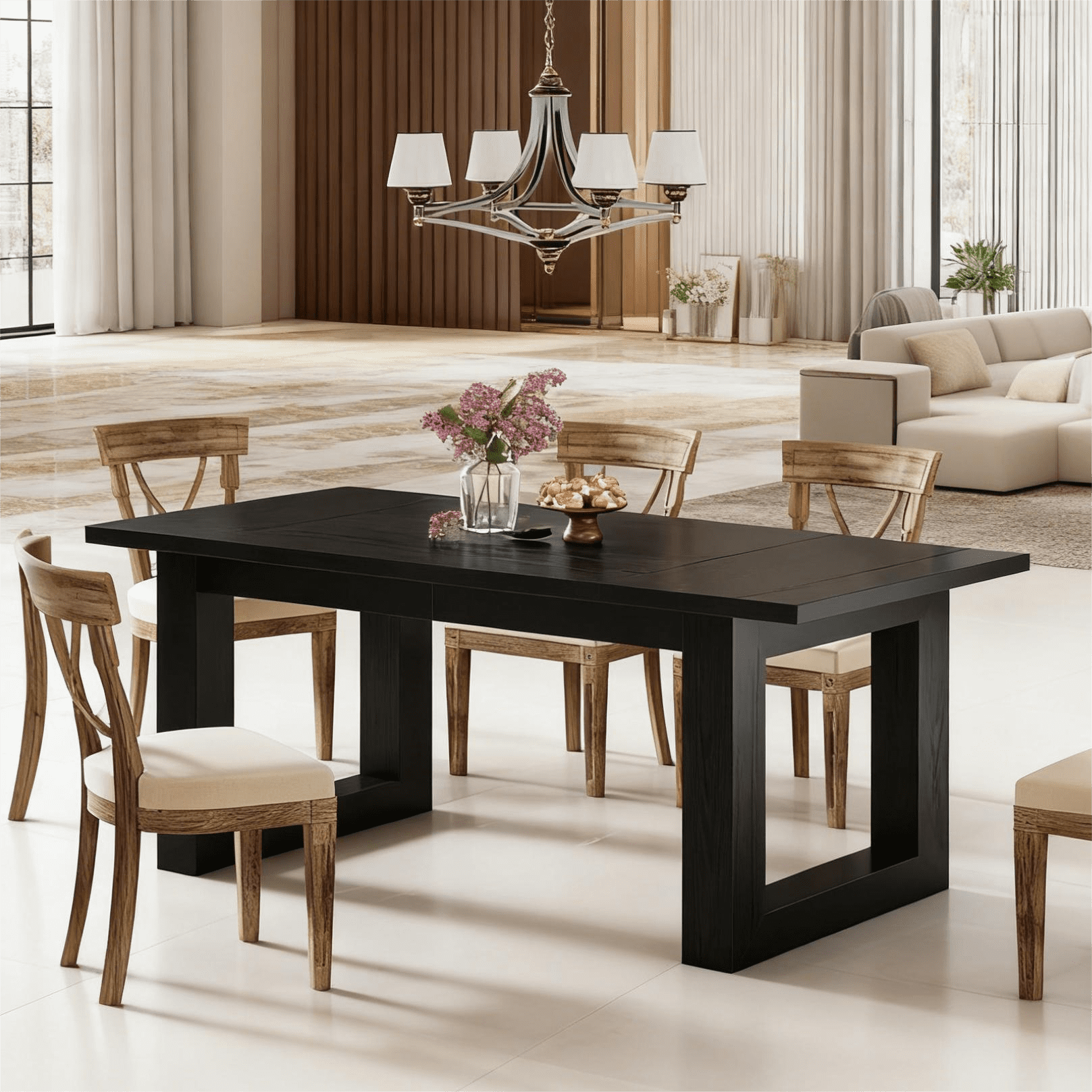 Fnova 63" Dining Table, Modern Wood Rectangular Kitchen Table, Large Dining Room Table with Heavy Duty Legs, Easy to Assemble,Black