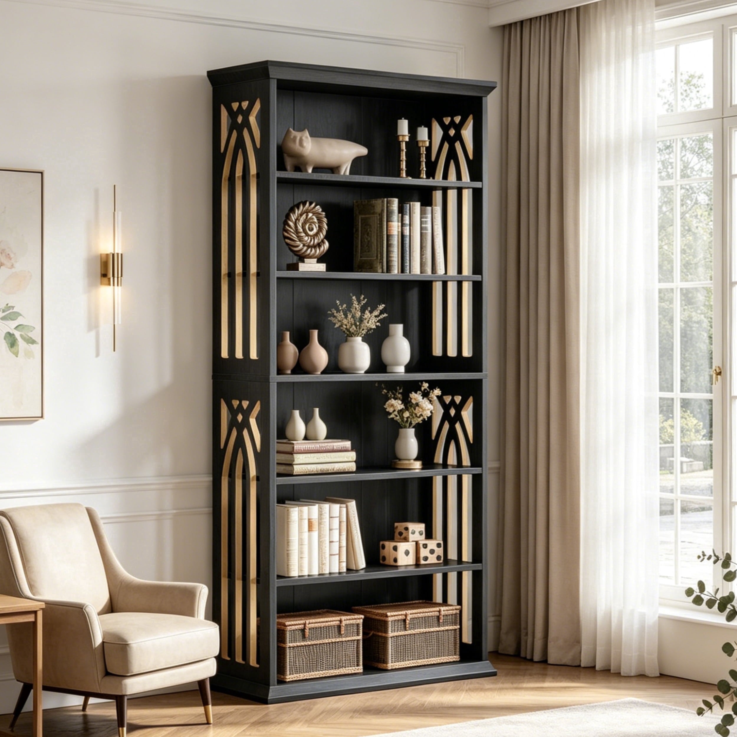 Fnova 74" Tall Bookcase with 6-Tier Open Display Storage Shelves, Large Book Shelf Bookcase Bookshelf for Living Room, Home Office, Bed Room,Black