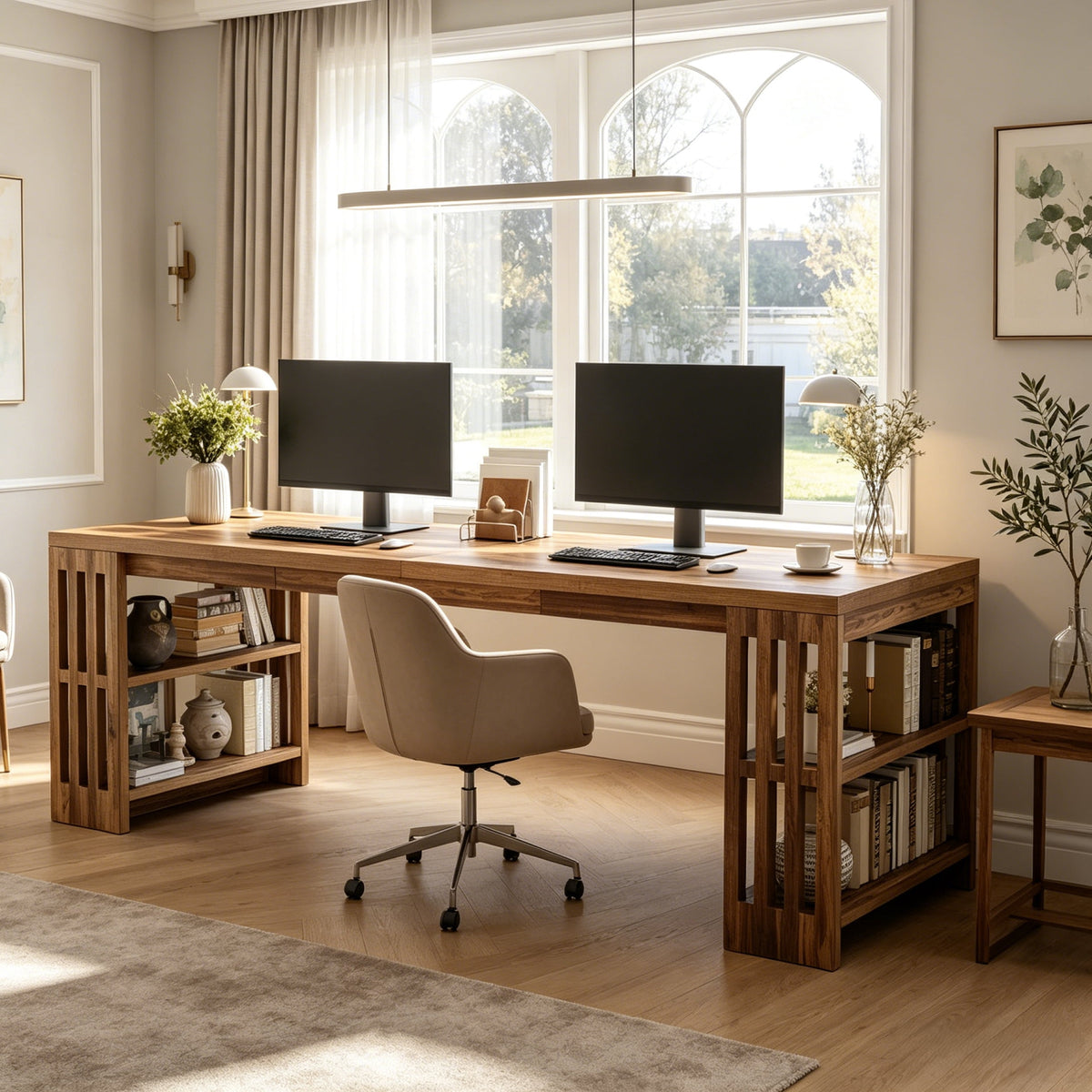 Fnova 78.7-Inch 2-Person Home Office Desk with Shelves, Extra Wide Double Computer Workstation, for Home Office, Study, Gaming & Bedroom,WM010454_DBN_US