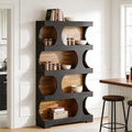 Fnova 71-Inch Tall Bookshelf, 4-Tier Modern Freestanding S-Shaped Bookcase, Wood Decorative Display Storage Shelving, Large Library Book Shelf Unit for Home Office Living Room, Black & Brown,WM010519_B_Shelf