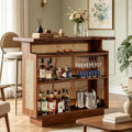 Fnova 47.24 Inch Home Bar Unit, Farmhouse Rattan Bar Cabinet with Wine Glass Holders, Multi-Tier Storage Sideboard, Freestanding Liquor Cabinet for Living Room Kitchen Dining Room,WM010902_BN_US