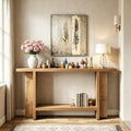 Fnova 59-Inch Farmhouse Console Table, 2-Tier Narrow Entryway Table with T-Shaped Legs, Long Sofa Table for Living Room, Hallway, Foyer,WM010395_BN_US