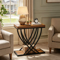 Fnova 2-Tier End Table, Narrow Wood Side Table, Industrial Accent Table Nightstand with Metal Frame, Easy Assembly, for Living Room, Bedroom, Entryway, Small Space,WM010135_BNB_US