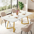 Fnova 63-Inch Modern Dining Table with Faux Marble Surface, Long Rectangle Kitchen Table for 4-6, Metal Legs, for Dining & Home Office, Easy Assembly, White/Gold,WM010284_W_Tables