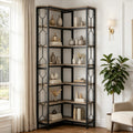 Fnova 7-Tier Industrial Corner Storage Shelf Unit, Space-Saving Bookcase Display for Living Room Bedroom Home Office,WM010549_GB_US