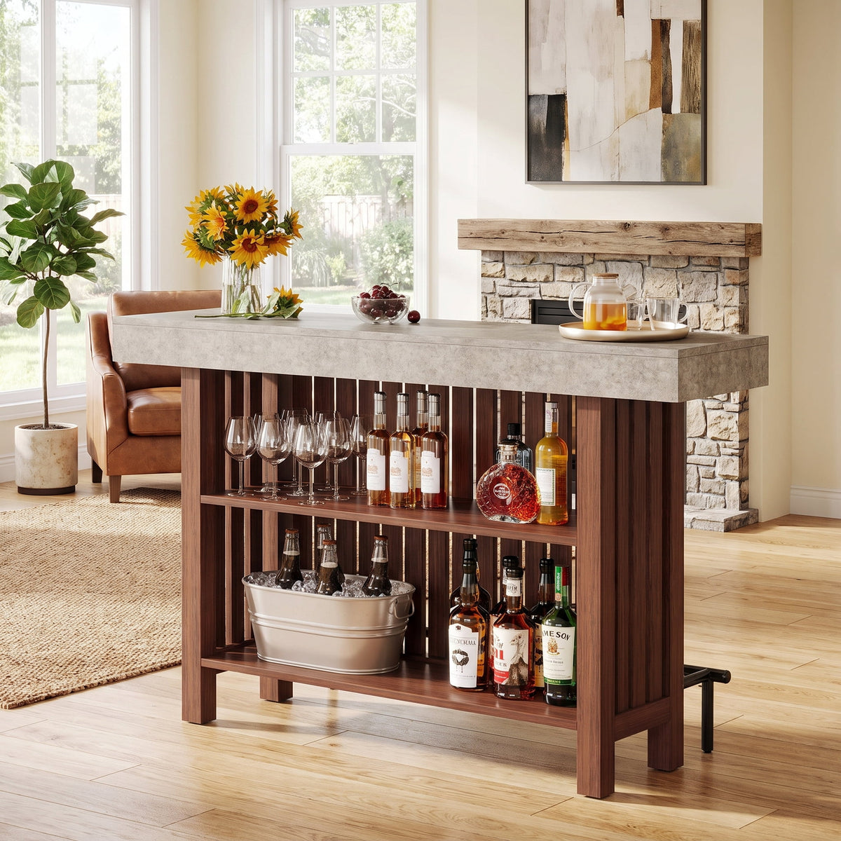 Fnova 63 Inch Counter Height Bar Table with 2-Tier Storage, High Top Table for Kitchen, Home Bar Dining Room, Small Space,WM010936_GBN_US