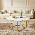 Fnova 39.37" Flower-Shaped Coffee Table, Modern Floral Accent Center Table with Faux Marble Tabletop & Metal Frame for Living Room, Bedroom & Lounge,White