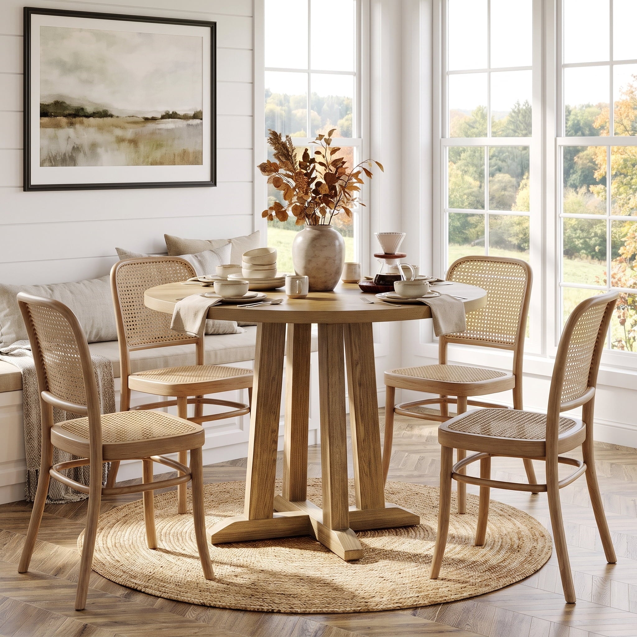 Fnova 31.5-Inch Small Round Dining Table for 2-4 People, Modern Farmhouse Circle Kitchen Table, Space Saving Dinner Table for Dining Room, Kitchen, Apartment, Small Spaces, Breakfast Nook,WM010475_LBN_US