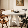 Fnova 47-Inch Coffee Table, Round Dining Table for 4 People, Modern Farmhouse Wooden Kitchen Table, Living Room, White (Chairs Not Included),WM010201_W_US