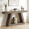 Fnova 55" Farmhouse Console Table, 2-Tier Storage Sofa Table, Long Wood Entryway Table for Hallway, Living Room, Easy Assembly,Gray