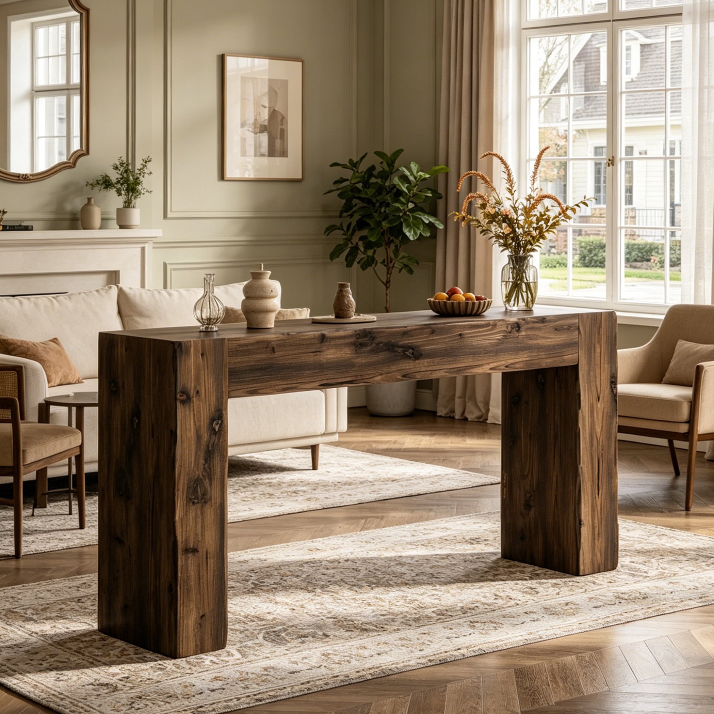 Fnova 63-Inch Console Table, Wood Farmhouse Entryway Table, Long Narrow Accent Table for Living Room, Entrance, Hallway, Foyer, Dark Brown,WM010348_DBN_US