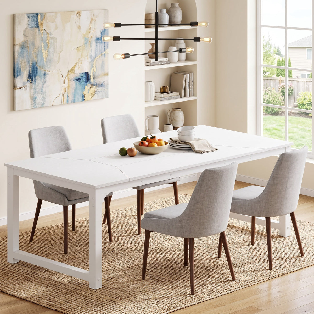 Fnova 71-Inch Industrial Dining Table for 6-8 People, Rectangular Kitchen Dinner Table with Heavy Duty Metal Legs, Modern Dining Table for Dining Room, Kitchen, Living Room, Apartment,WM010461_W_US
