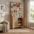 Fnova Tall Storage Shelf Unit with Doors, 3-Tier Open Shelf Hidden Storage Cabinet for Living Room Bedroom Home Office Study,WM010562_BN_US