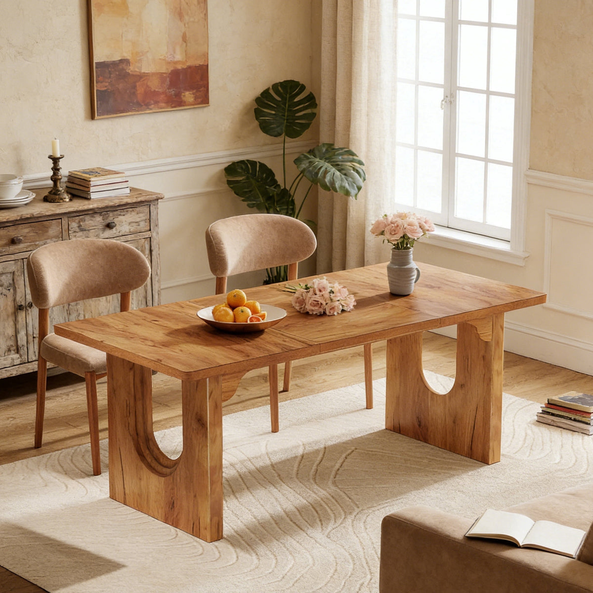 Fnova 70.87-Inch Dining Table for 6, Modern Rectangular Kitchen Table for Dining Room, Brown,WM010203C_BN1_Tables
