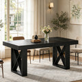 Fnova 63'' Farmhouse Dining Table for 4-6 People, Rectangular Dinner Table with Sturdy X-Shaped Base, for Dining Room, Living Room, Kitchen & Home Office,Black