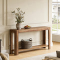 Fnova 63" Farmhouse Console Table, 2-Tier Wood Entryway Table with Storage Shelf, Narrow Sofa Table for Living Room, Hallway, Foyer,Brown